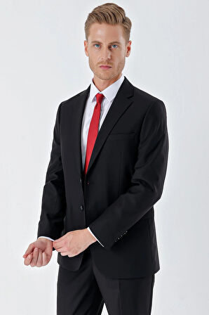 Siyah Düz Gabardin Mono Yaka 2 Düğme 6 Drop Comfort Fit Basic Takım Elbise 1001250010_001