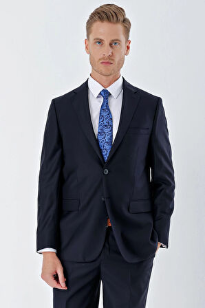 Lacivert Düz Gabardin Mono Yaka 2 Düğme 6 Drop Comfort Fit Basic Takım Elbise 1001250010_206