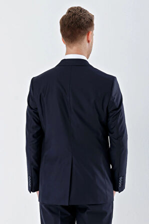 Lacivert Düz Gabardin Mono Yaka 2 Düğme 6 Drop Comfort Fit Basic Takım Elbise 1001250010_206