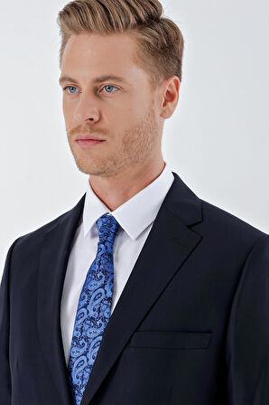 Lacivert Düz Gabardin Mono Yaka 2 Düğme 6 Drop Comfort Fit Basic Takım Elbise 1001250010_206