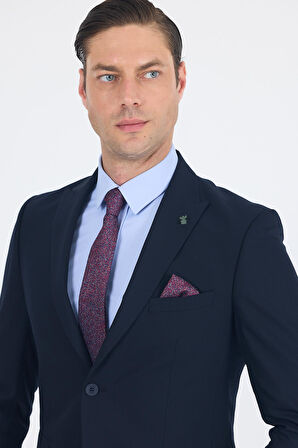Lacivert Düz Gabardin Kılıç Yaka 2 Düğme Pamuklu 6 Drop Slim Fit Basic Takım Elbise 1001250011_206