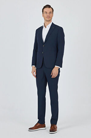 Koyu Lacivert Kılıç Yaka Esnek 6 Drop Slim Fit Classic Takım Elbise 1001250100