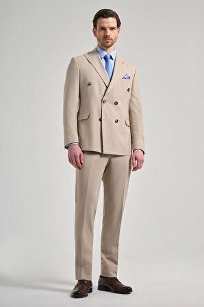 Koyu Krem Düz Bez Ayağı Kruvaze Esnek 6 Drop Slim Fit Classic Takım Elbise 1001250108_653