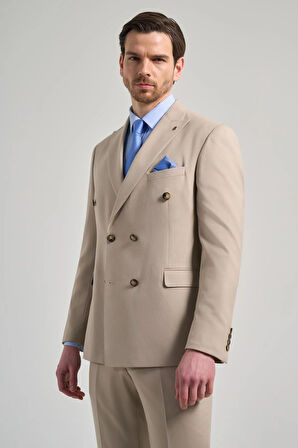 Koyu Krem Düz Bez Ayağı Kruvaze Esnek 6 Drop Slim Fit Classic Takım Elbise 1001250108_653
