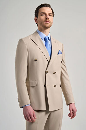 Koyu Krem Düz Bez Ayağı Kruvaze Esnek 6 Drop Slim Fit Classic Takım Elbise 1001250108_653