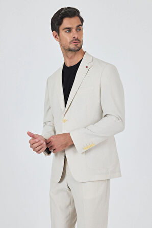 Açık Bej Gofreli Mono Yaka Esnek 6 Drop Slim Fit Classic Takım Elbise 1001250117