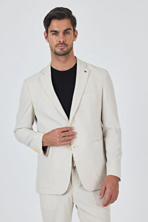 Açık Bej Gofreli Mono Yaka Esnek 6 Drop Slim Fit Classic Takım Elbise 1001250117