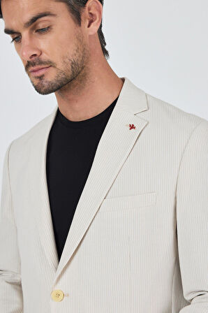Açık Bej Gofreli Mono Yaka Esnek 6 Drop Slim Fit Classic Takım Elbise 1001250117