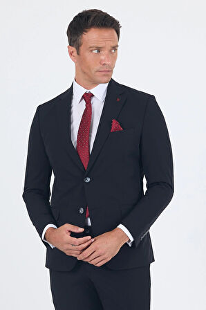 Siyah Mono Yaka Yarım Astar 6 Drop Slim Fit   Beli Lastikli Takım Elbise 1001250121