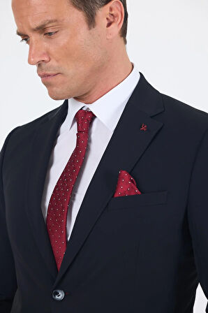 Siyah Mono Yaka Yarım Astar 6 Drop Slim Fit   Beli Lastikli Takım Elbise 1001250121