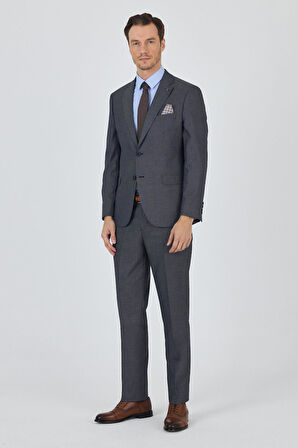 Koyu Antrasit Mono Yaka Esnek 6 Drop Comfort Fit Classic Takım Elbise 1001250152