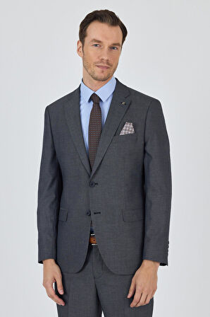 Koyu Antrasit Mono Yaka Esnek 6 Drop Comfort Fit Classic Takım Elbise 1001250152