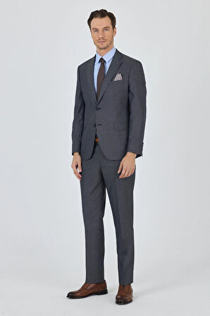 Koyu Antrasit Mono Yaka Esnek 6 Drop Comfort Fit Classic Takım Elbise 1001250152