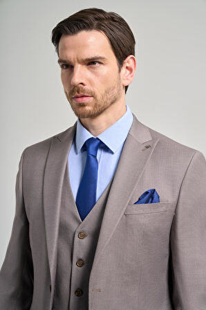 Koyu Vizon Kılıç Yaka Kendinden Desenli 2 Düğme Classic Esnek Slim Fit Takım Elbise 1001250157