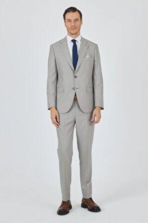 Açık Bej Mono Yaka Astarlı Çift Yırtmaç Esnek 6 Drop Comfort Fit Classic Takım Elbise 1001250161