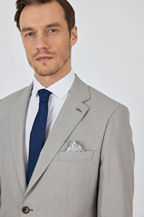 Açık Bej Mono Yaka Astarlı Çift Yırtmaç Esnek 6 Drop Comfort Fit Classic Takım Elbise 1001250161