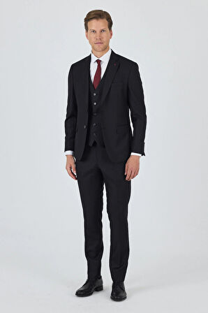 Düz Filafil Mono Yaka Tam Astar Yelekli 6 Drop Slim Fit Takım Elbise 1001250171