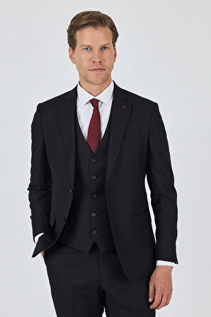 Düz Filafil Mono Yaka Tam Astar Yelekli 6 Drop Slim Fit Takım Elbise 1001250171
