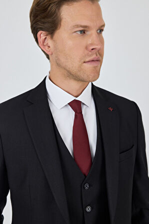 Düz Filafil Mono Yaka Tam Astar Yelekli 6 Drop Slim Fit Takım Elbise 1001250171