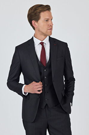 Düz Filafil Mono Yaka Tam Astar Yelekli 6 Drop Slim Fit Takım Elbise 1001250171