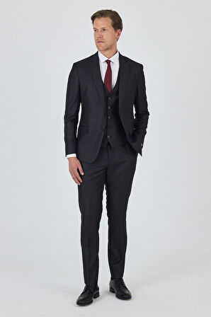 Düz Filafil Mono Yaka Tam Astar Yelekli 6 Drop Slim Fit Takım Elbise 1001250171