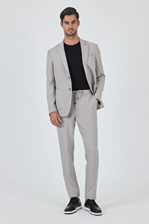 Taş Rengi Mono Yaka Kendinden Desenli 2 Düğme Casual Esnek Slim Fit Takım Elbise 1001250174