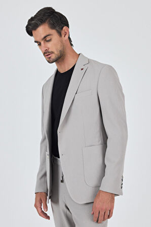 Taş Rengi Mono Yaka Kendinden Desenli 2 Düğme Casual Esnek Slim Fit Takım Elbise 1001250174