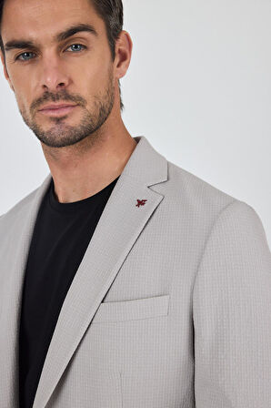 Taş Rengi Mono Yaka Kendinden Desenli 2 Düğme Casual Esnek Slim Fit Takım Elbise 1001250174