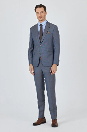 Lacivert Mono Yaka Düz 2 Düğme Classic Yünlü Slim Fit Takım Elbise 1001250175