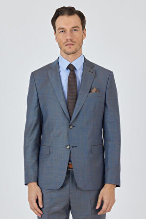 Lacivert Mono Yaka Düz 2 Düğme Classic Yünlü Slim Fit Takım Elbise 1001250175