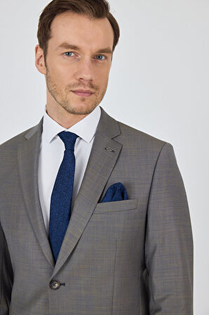 Lacivert Mono Yaka Düz 2 Düğme Classic Yünlü Slim Fit Takım Elbise 1001250175