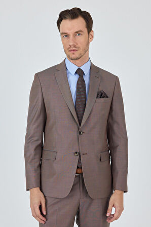 Turuncu Mono Yaka Düz 2 Düğme Classic Yünlü Slim Fit Takım Elbise 1001250175