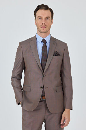 Turuncu Mono Yaka Düz 2 Düğme Classic Yünlü Slim Fit Takım Elbise 1001250175