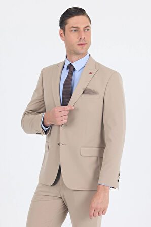 Koyu Bej Kırlangıç Yaka Kelebek Astar 6 Drop Slim Fit   Beli Lastikli Takım Elbise 1001250176