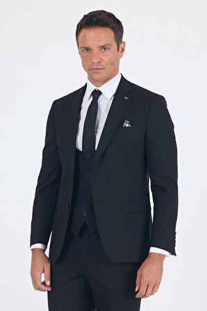 Siyah Düz Bez Ayağı Mono Yaka 2 Düğme 6 Drop Slim Fit Basic Takım Elbise 1001250186_001