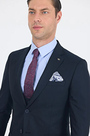 Lacivert Düz Bez Ayağı Mono Yaka 2 Düğme 6 Drop Slim Fit Basic Takım Elbise 1001250186_206