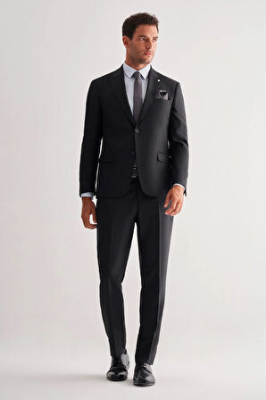Siyah Kırlangıç Yaka Tam Astar 6 Drop Slim Fit Esnek   Takım Elbise 1001255156
