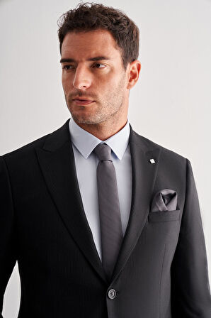 Siyah Kırlangıç Yaka Tam Astar 6 Drop Slim Fit Esnek   Takım Elbise 1001255156