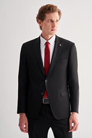 Siyah Kılıç Yaka Tam Astar 6 Drop Slim Fit Takım Elbise 1001255157