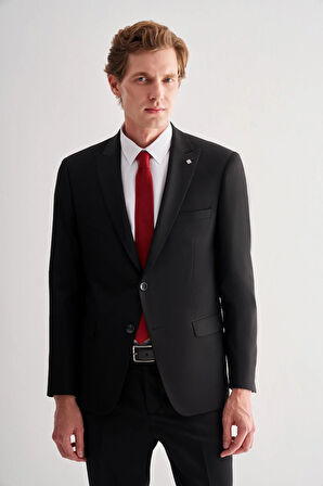 Siyah Kılıç Yaka Tam Astar 6 Drop Slim Fit Takım Elbise 1001255157