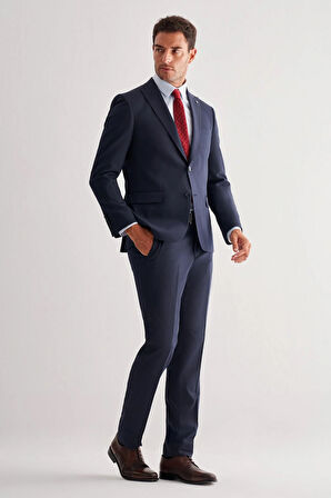 Lacivert Kılıç Yaka Tam Astar 6 Drop Slim Fit Takım Elbise 1001255157