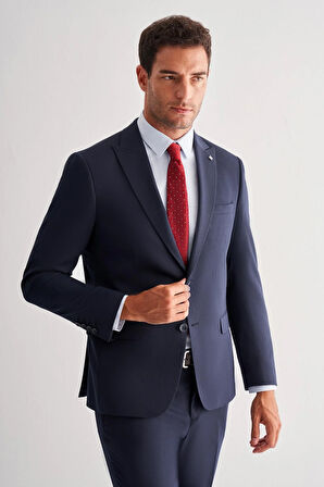 Lacivert Kılıç Yaka Tam Astar 6 Drop Slim Fit Takım Elbise 1001255157