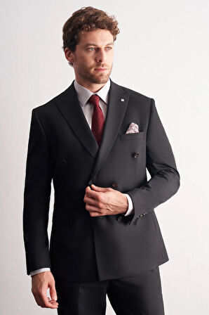 Siyah Kılıç Yaka Tam Astar 6 Drop Slim Fit Takım Elbise 1001255158