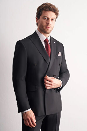 Siyah Kılıç Yaka Tam Astar 6 Drop Slim Fit Takım Elbise 1001255158