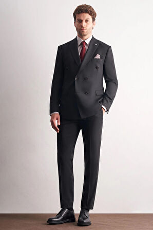 Siyah Kılıç Yaka Tam Astar 6 Drop Slim Fit Takım Elbise 1001255158