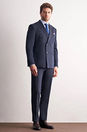 Koyu Lacivert Kılıç Yaka Tam Astar 6 Drop Slim Fit Takım Elbise 1001255158