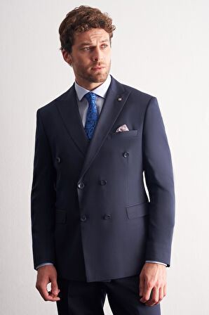 Koyu Lacivert Kılıç Yaka Tam Astar 6 Drop Slim Fit Takım Elbise 1001255158