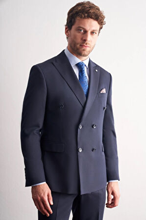 Koyu Lacivert Kılıç Yaka Tam Astar 6 Drop Slim Fit Takım Elbise 1001255158