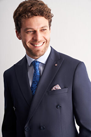 Koyu Lacivert Kılıç Yaka Tam Astar 6 Drop Slim Fit Takım Elbise 1001255158