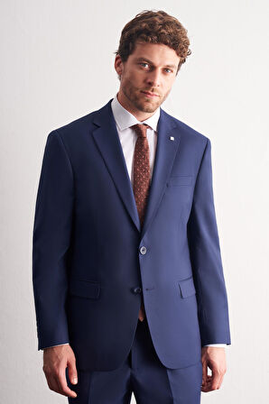 Lacivert Mono Yaka Kendinden Çizgili Desen Esnek 4 Drop Comfort Fit Classic Takım Elbise 1001255159